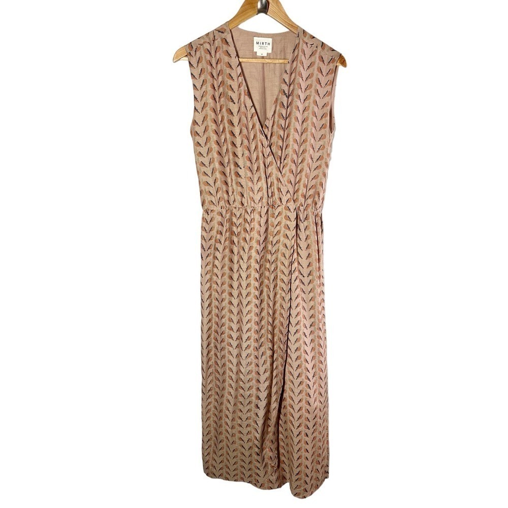 MIRTH Amagansett Cotton Silk Blend Neutral Midi Dress Size Medium